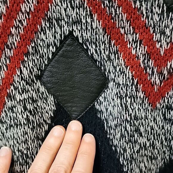 Vintage Gitano mens large grey diamond pattern sweater leather patch western y2k - Picture 4 of 16